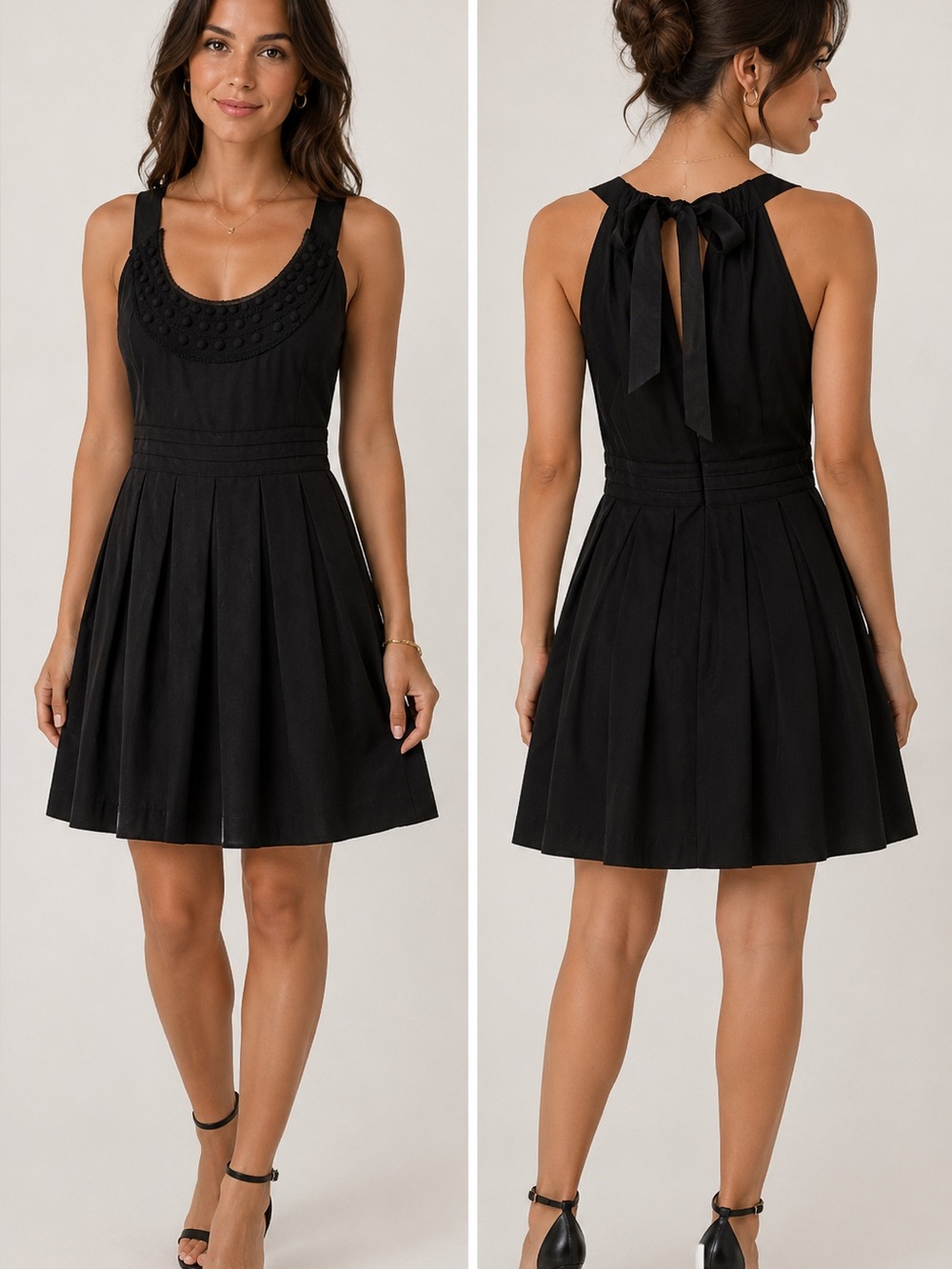LOFT Black Sleeveless Dress with Decorative Yoke